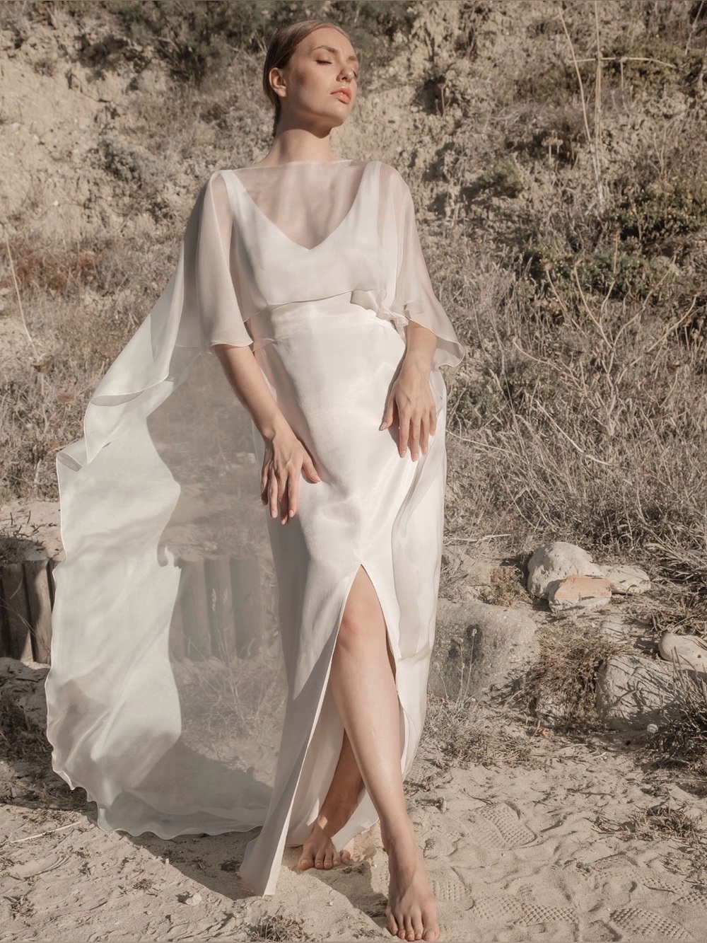 Silk chiffon bridal cape, wedding dress cover-up, NEVER WORN